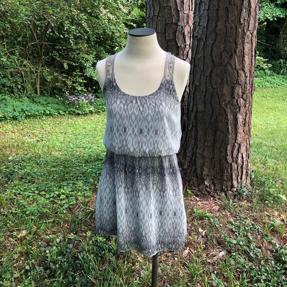 Express gray ikat mini dress with embroidery